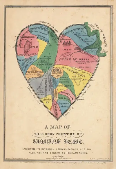 A Map of The Open Country of Woman's Heart, Exhibiting Its Internal Communications and the Facilities and Dangers to…