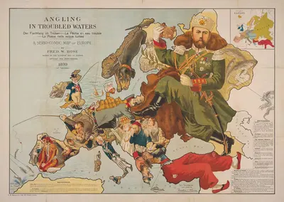 Angling in Troubled Waters; A Serio-Comic Map of Europe by Frederick W. Rose, 1899 — digital art print download