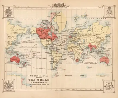 The British Empire Throughout the World on Mercators Projection, The British Possessions coloured Red. by John Bartholomew,…