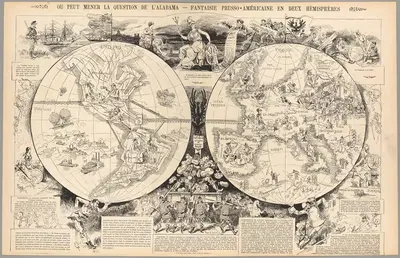 Where Could the Alabama Matter Lead - German-American Fantasy in Two Hemispheres by Сахиб (Луи Эрнест Лесаж), 1872 —…