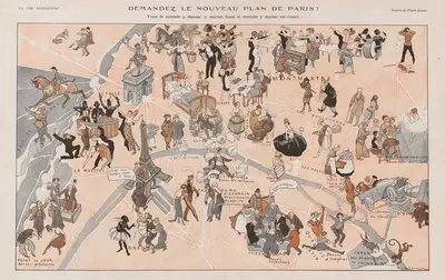 Demandez Le Nouveau Plan de Paris (Asking for a New Map of Paris) by Пьер Лисак, 1920 — digital art print download