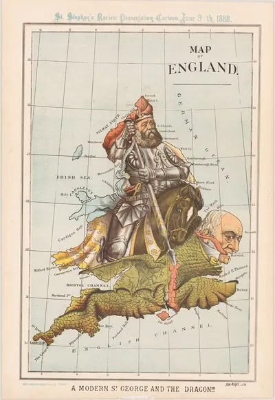 Map of England. A Modern St. George & The Dragon by William Meacham Murrell, 1888 — digital art print download