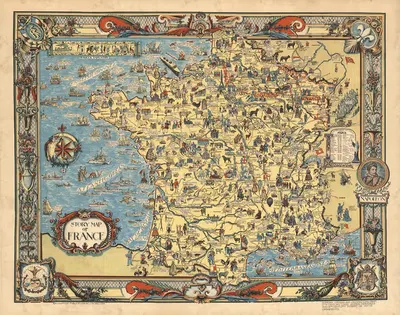 Story map of France by Colortext Publications, Inc., 1936 — digital art print download