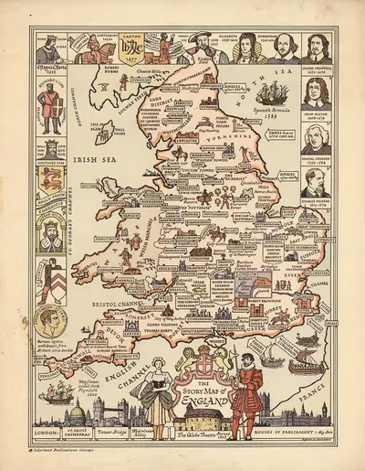 The story map of England by Colortext Publications, Inc., 1936 — digital art print download