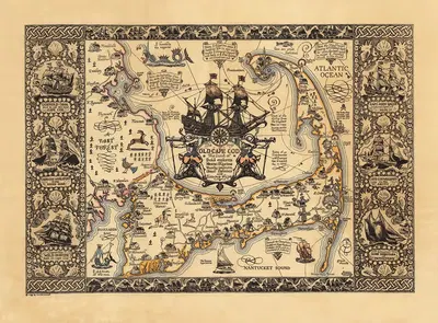 The Map of Old Cape Cod by Coulton Waugh, 1930 — digital art print download