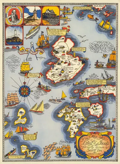 Map of the Isles of Shoals formerly known as Smiths Iles by Elizabeth Shurtleff, 1927 — digital art print download