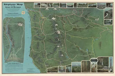 Airplane Map of the State of Oregon. by Fred A. Routledge, 1916 — digital art print download