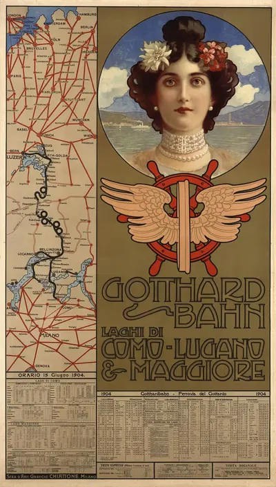 Gotthard-Bahn, Laghi di Como-Lugano & Maggior by Gabriele Chiattone — digital art print download