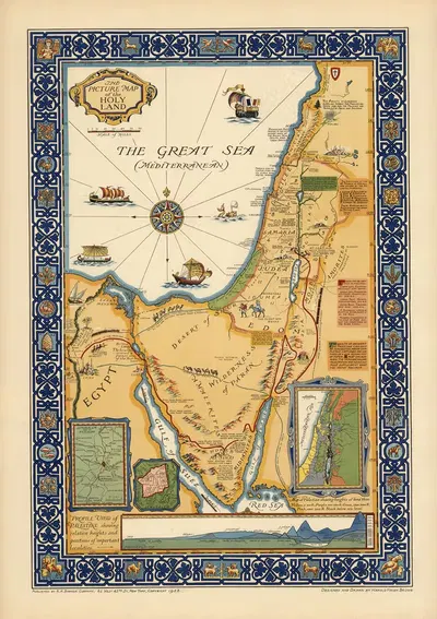 The picture map of the Holy Land by Harold Haven Brown, 1928 — digital art print download