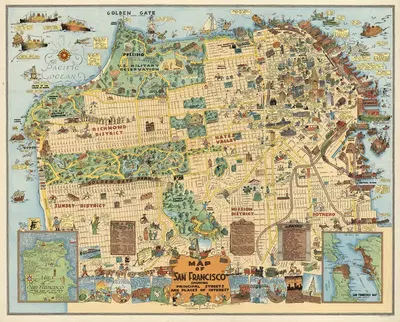Map of San Francisco Showing Principal Streets and Places of Interest by Harrison Godwin, 1927 — digital art print download