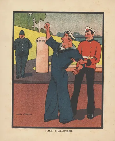 H.M.S Challenger by Harry John Weston, 1914 — digital art print download