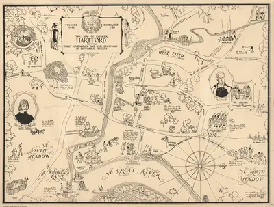 Map of pioneer Hartford by James Goldie, 1927 — digital art print download