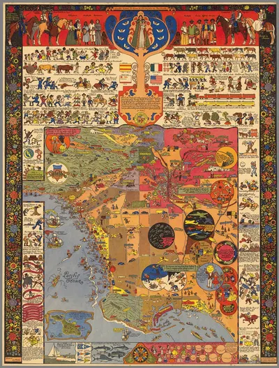 Map of Los Angeles Historical and Recreational. by Jo Mora, 1942 — digital art print download
