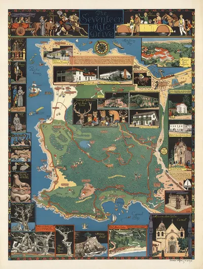 The Seventeen Mile Drive. by Jo Mora, 1927 — digital art print download
