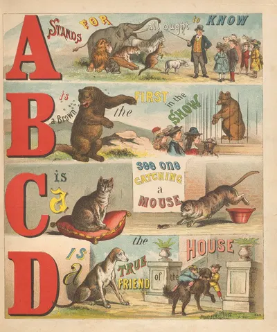 Alphabet of animals Pl.1 by Laura Valentine, 1876 — digital art print download