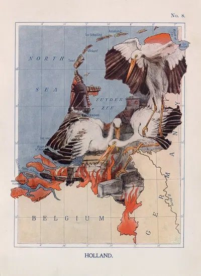 Holland. The Stork-Mother Shelters her Little Ones in the Burning City by Lilian Lancaster, 1912 — digital art print download