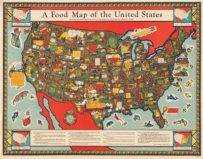 A Food Map of the United States by Louis Fancher, 1932 — digital art print download