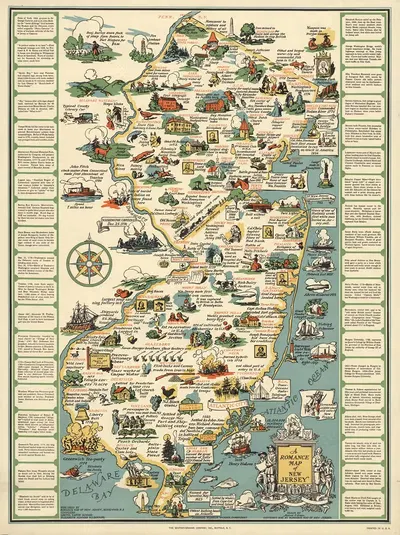 A romance map of New Jersey by Mildred C. Green, 1935 — digital art print download