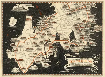 Newport's Famous Ten Mile Drive along the Ocean Front. by Mount Hope Bridge Corporation, 1933 — digital art print download
