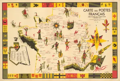 Carte des Poetes Francais by R. Gattaz, 1928 — digital art print download