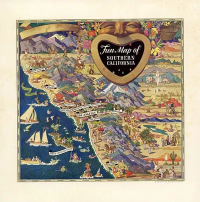 Fun map of Southern California by Raymond Winters, 1935 — digital art print download