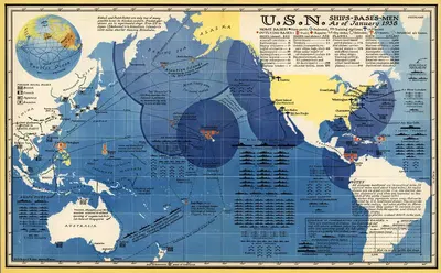 U.S. Navy Ships - Bases - Men As of January 1938. by Richard Edes Harrison, 1938 — digital art print download