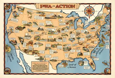 P.W.A. (Public Works Administration) in Action by U.S. Geological Survey, 1935 — digital art print download