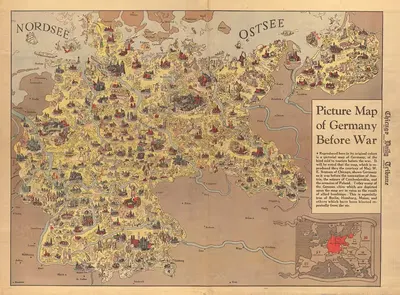 Picture Map of Germany Before the War by Walter Riemer, 1945 — digital art print download