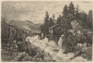 Landscape with a Rushing Brook by Andreas Achenbach, 1885 — digital art print download