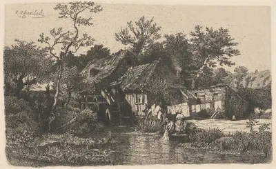 Landscape with Washerwomen by Andreas Achenbach, 1885 — digital art print download