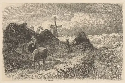 Landscape with a Cow by Andreas Achenbach, 1885 — digital art print download