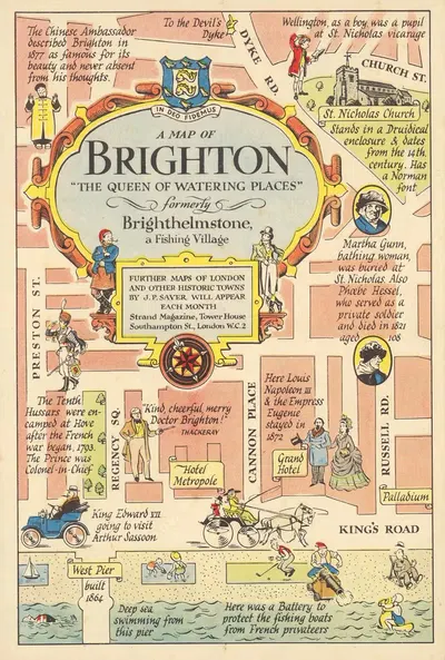 A map of Brighton by John Pearson Sayer, 1948 — digital art print download