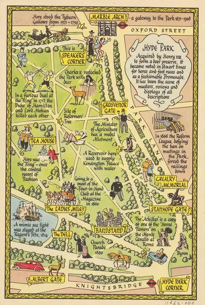 A Map of Kensington Gardens and Hyde Park by John Pearson Sayer, 1948 — digital art print download