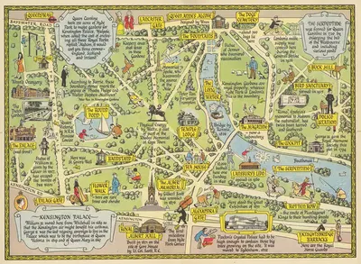 A Map of Kensington Gardens and Hyde Park by John Pearson Sayer, 1948 — digital art print download