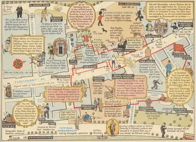 A Map of Whitehall; Past and present by John Pearson Sayer, 1948 — digital art print download