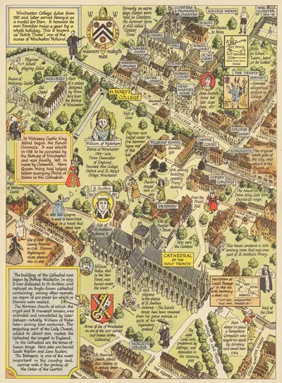 A prospect of the Cathedral and College of Winchester taken from the North-west by John Pearson Sayer, 1948 — digital art…