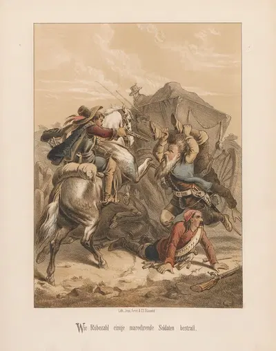 Wie Rübezahl einige marodirende Soldaten bestraft by August Beck, 1857 — digital art print download