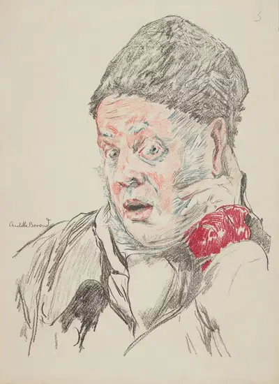 Portrait of a Man in a Red Scarf and a Fur Hat by Charlotte Berend-Corinth, 1916 — digital art print download