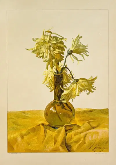 Etude des tons jaunes - Chrysanthèmes dans un vase by Ernest Hareux, 1900 — digital art print download