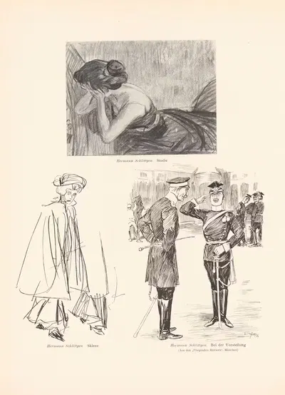 Studie, Skizze, Bei der Vorstellung by Герман Шлиттген, 1906 — digital art print download