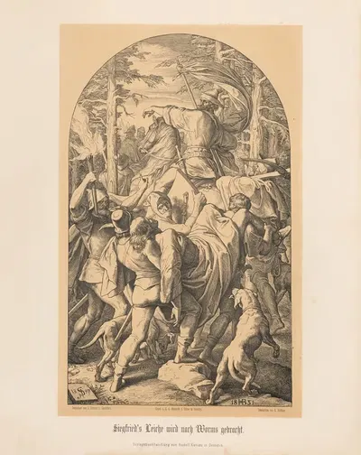 Siegried's Leiche wird nach Worms gebracht (J. Schnorr v. Carolsfeld) by Hugo Bürkner — digital art print download
