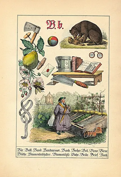 B. b. Bär. Ball. Band. Bandmesser... by Johann Baptist Sonderland, 1849 — digital art print download