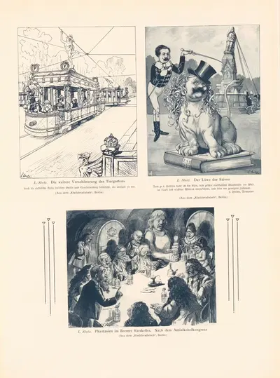 Die weitere Verschönerung des Tiergartens, Der Löwe der Saison, Phantasien im Bremer Ratskeller by Ludwig Stutz, 1906 —…