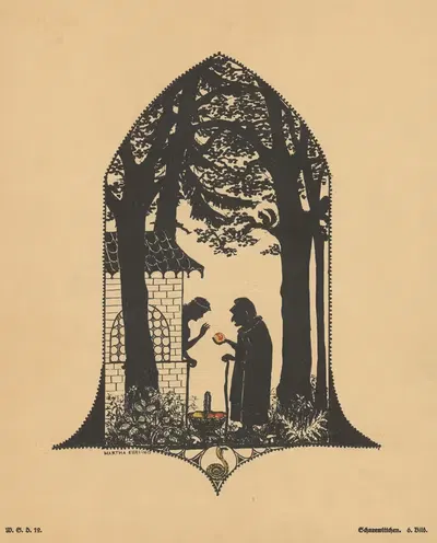 'Iß du den roten Backen, so will ich den weißen eſſen!' by Martha Ebeling, 1910 — digital art print download