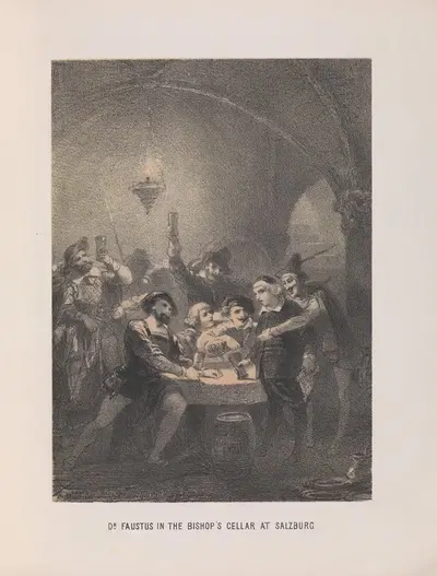Dr Faustus in the Bishop's Cellar at Salzburg - O. Arnz by Mary Botham Howitt, 1854 — digital art print download