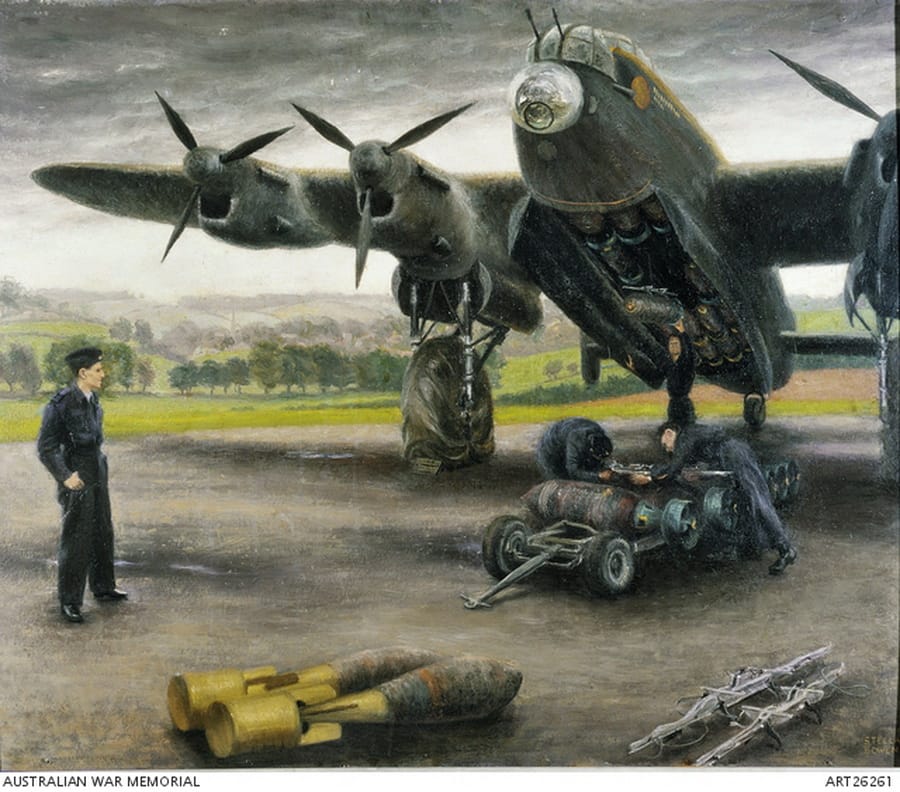 Bombing up a Lancaster for Wing Commander Douglas — Stella Bowen