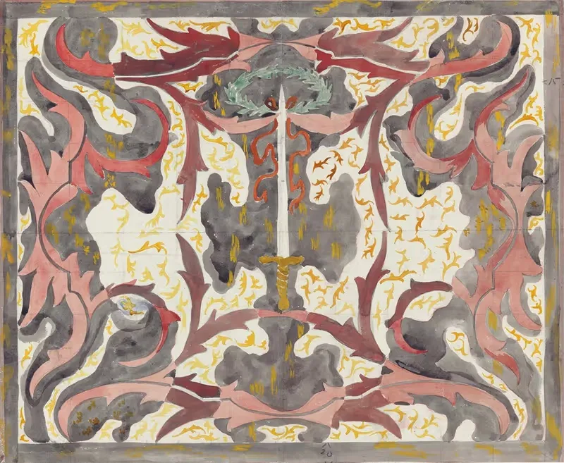 Decoratief ontwerp met opstaande degen — Carel Adolph Lion Cachet