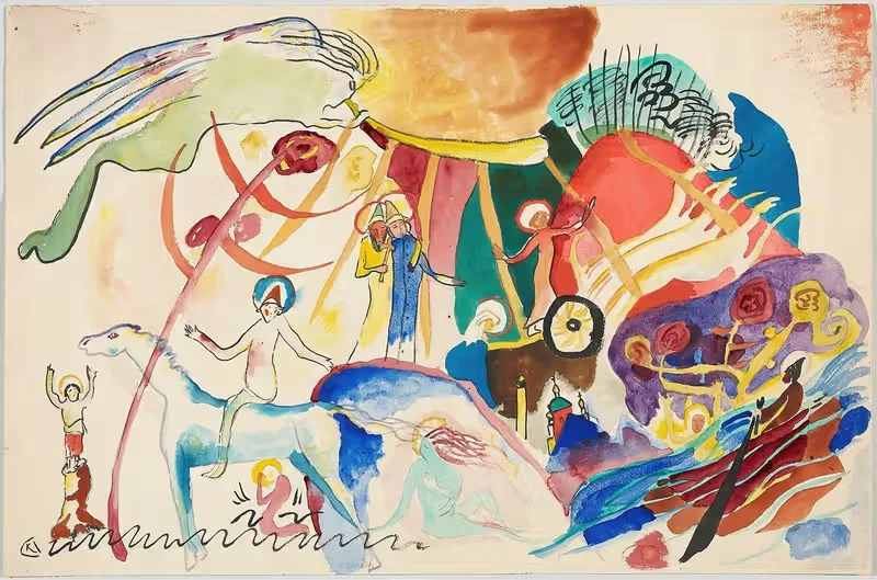Draft for 'All Saints II (composition with saints)' by Wassily Kandinsky, 1911 — digital art print download