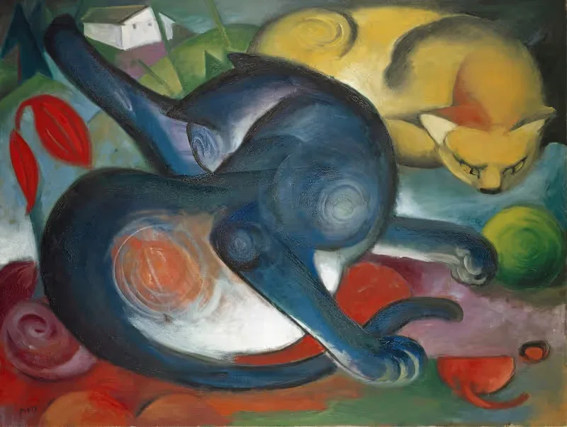 Две кошки, синия и желтая by Франц Марк, 1912 — digital art print download
