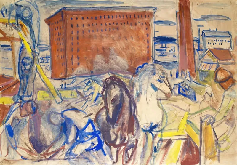 Конная команда на строительной площадке by Эдвард Мунк, 1928–1929 — digital art print download